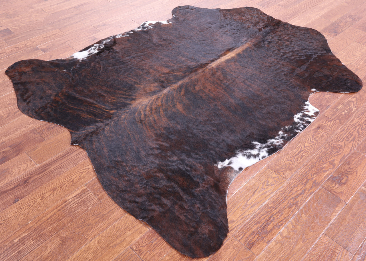 Tricolor Brindle Natural Cowhide Rug - Large 6'9"H x 5'11"W