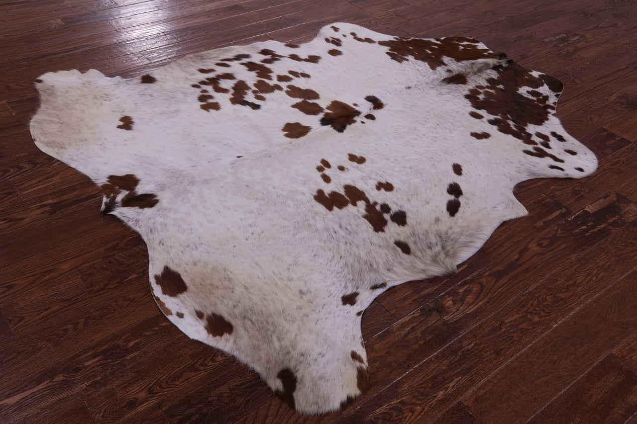 Brown & White Natural Cowhide Rug - Large 6'7"H x 6'2"W