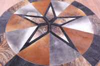 Thumbnail for Tricolor Round Star Patchwork Cowhide Rug - 6' 5