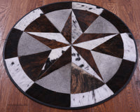 Thumbnail for Tricolor Round Star Patchwork Cowhide Rug - 3' 1