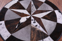 Thumbnail for Tricolor Round Star Patchwork Cowhide Rug - 3' 1