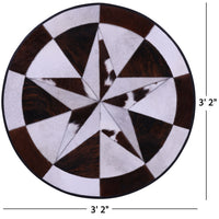 Thumbnail for Brown & White Round Star Patchwork Cowhide Rug - 3' 2