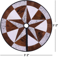 Thumbnail for Brown & White Round Star Patchwork Cowhide Rug - 3' 2