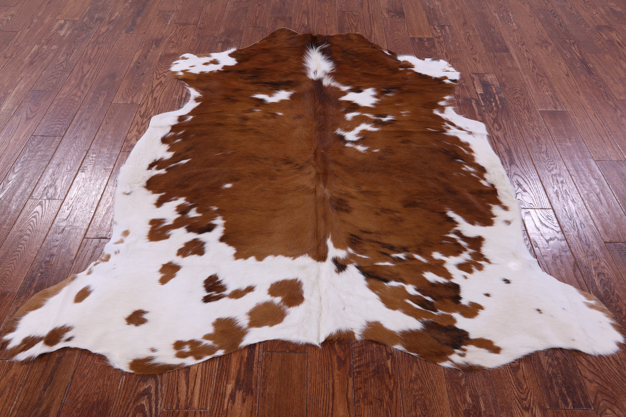 Brown & White Natural Cowhide Rug - Medium 6'2"H x 5'11"W