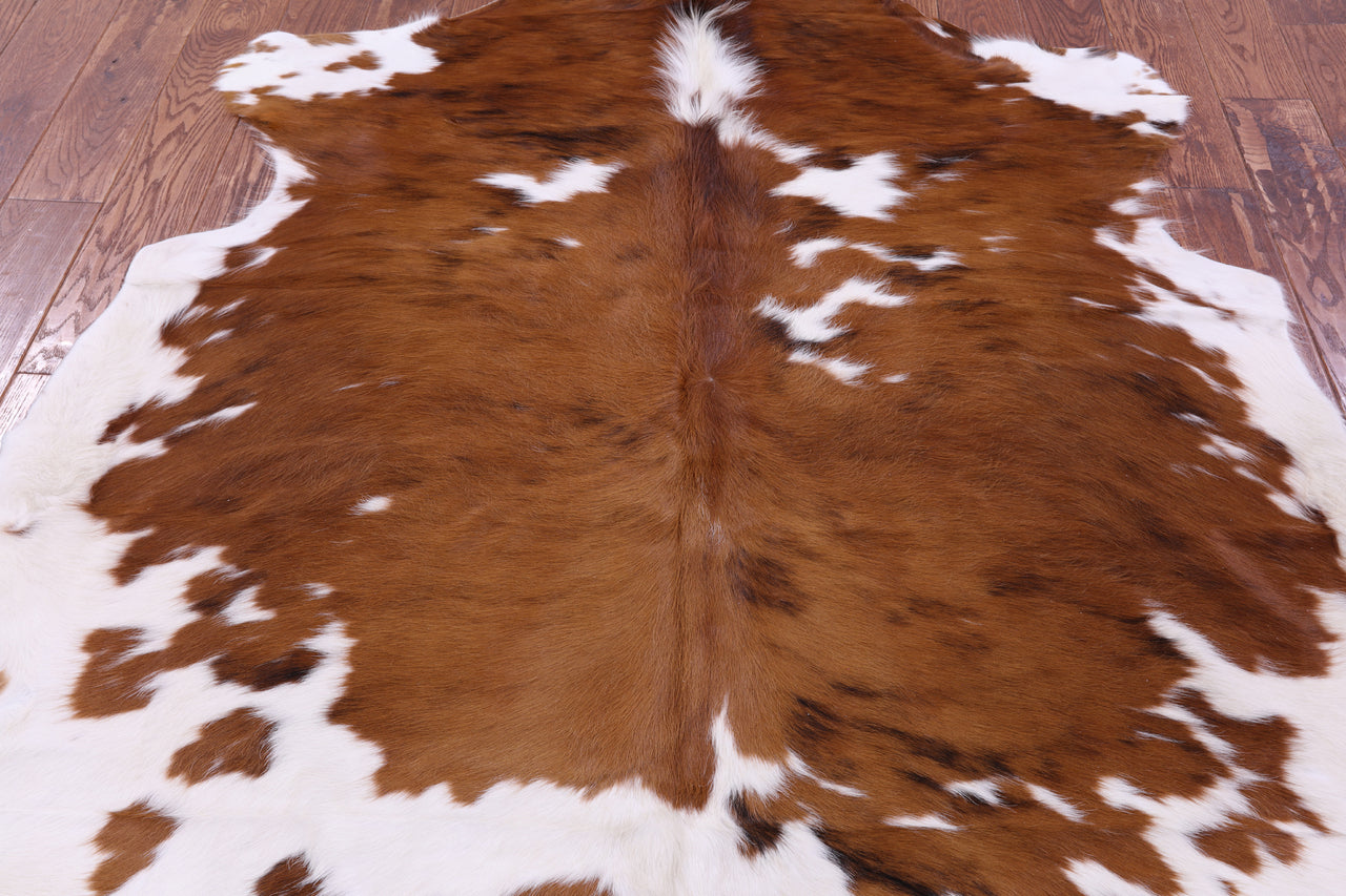 Brown & White Natural Cowhide Rug - Medium 6'2"H x 5'11"W