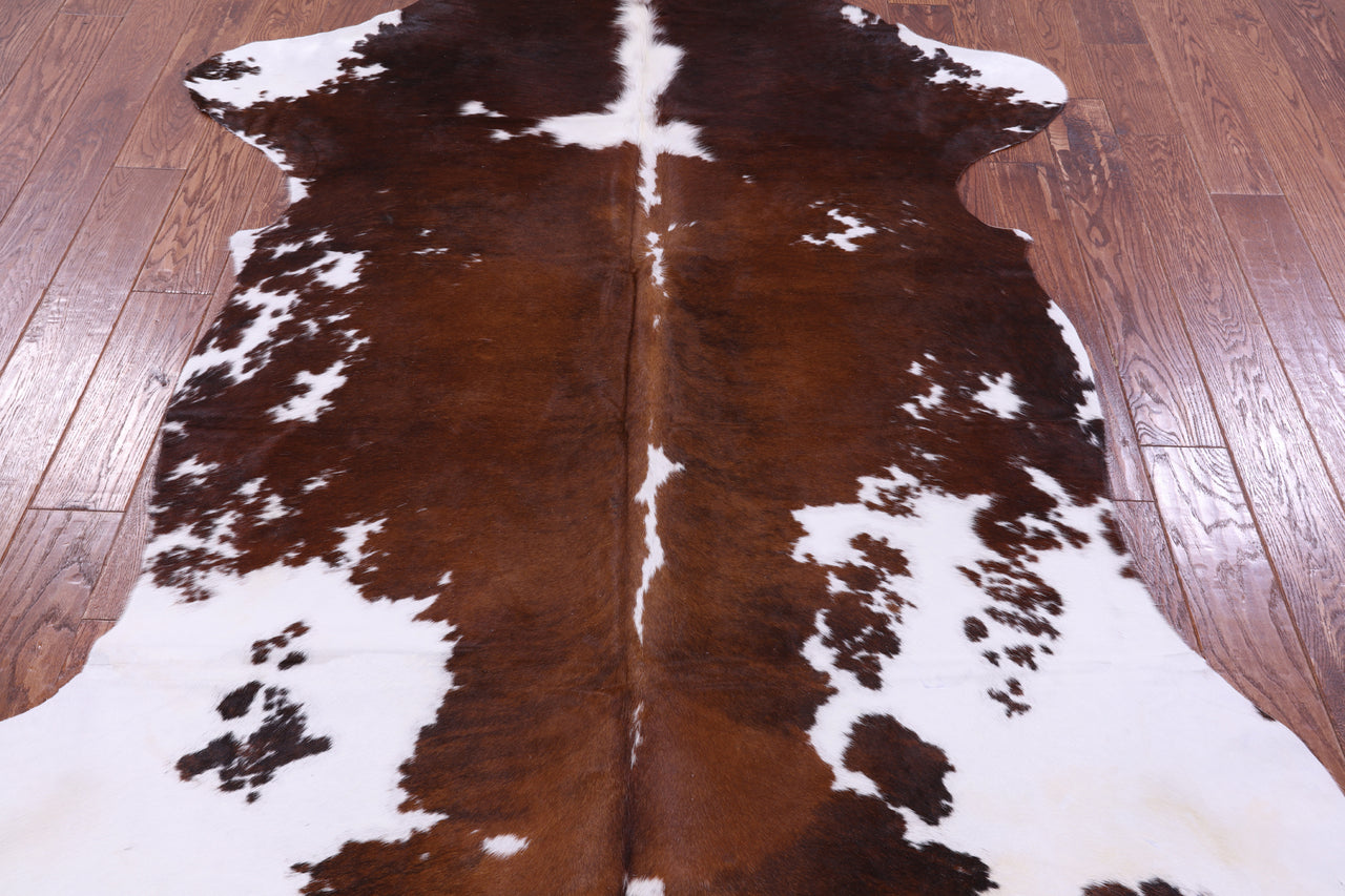 Brown & White Natural Cowhide Rug - XLarge 7'3"H x 5'5"W