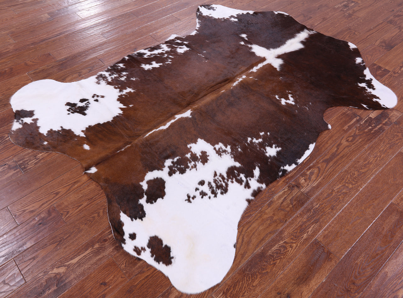 Brown & White Natural Cowhide Rug - XLarge 7'3"H x 5'5"W