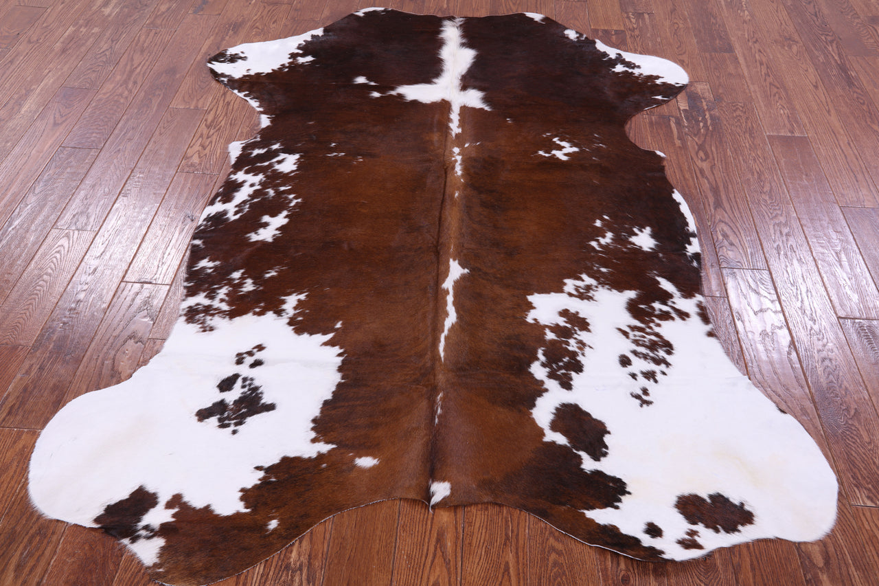 Brown & White Natural Cowhide Rug - XLarge 7'3"H x 5'5"W