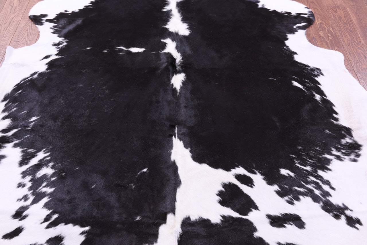 Black & White Natural Cowhide Rug - XLarge 7'7"H x 7'1"W