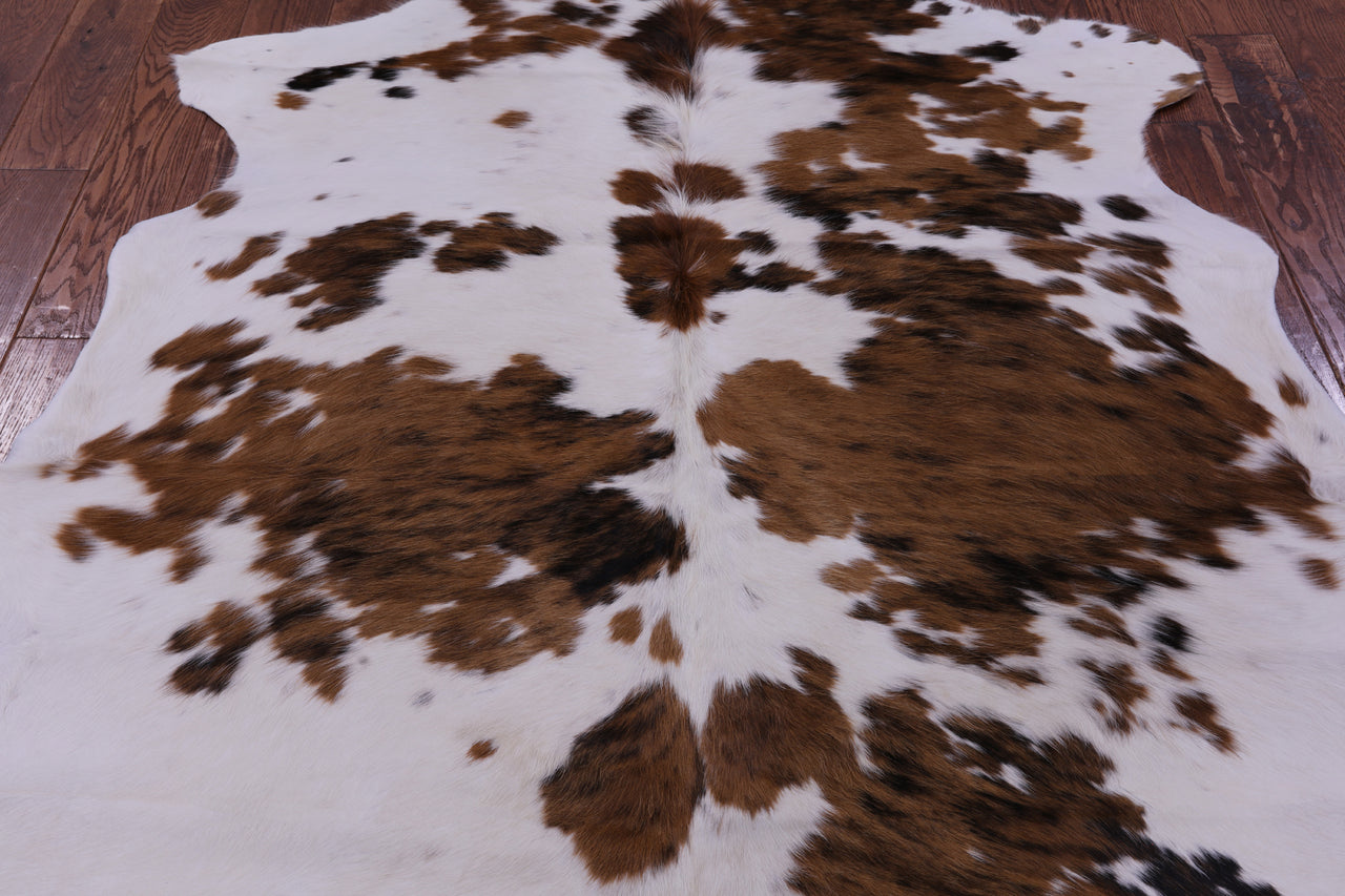 Brown & White Natural Cowhide Rug - Large 6'5"H x 5'10"W