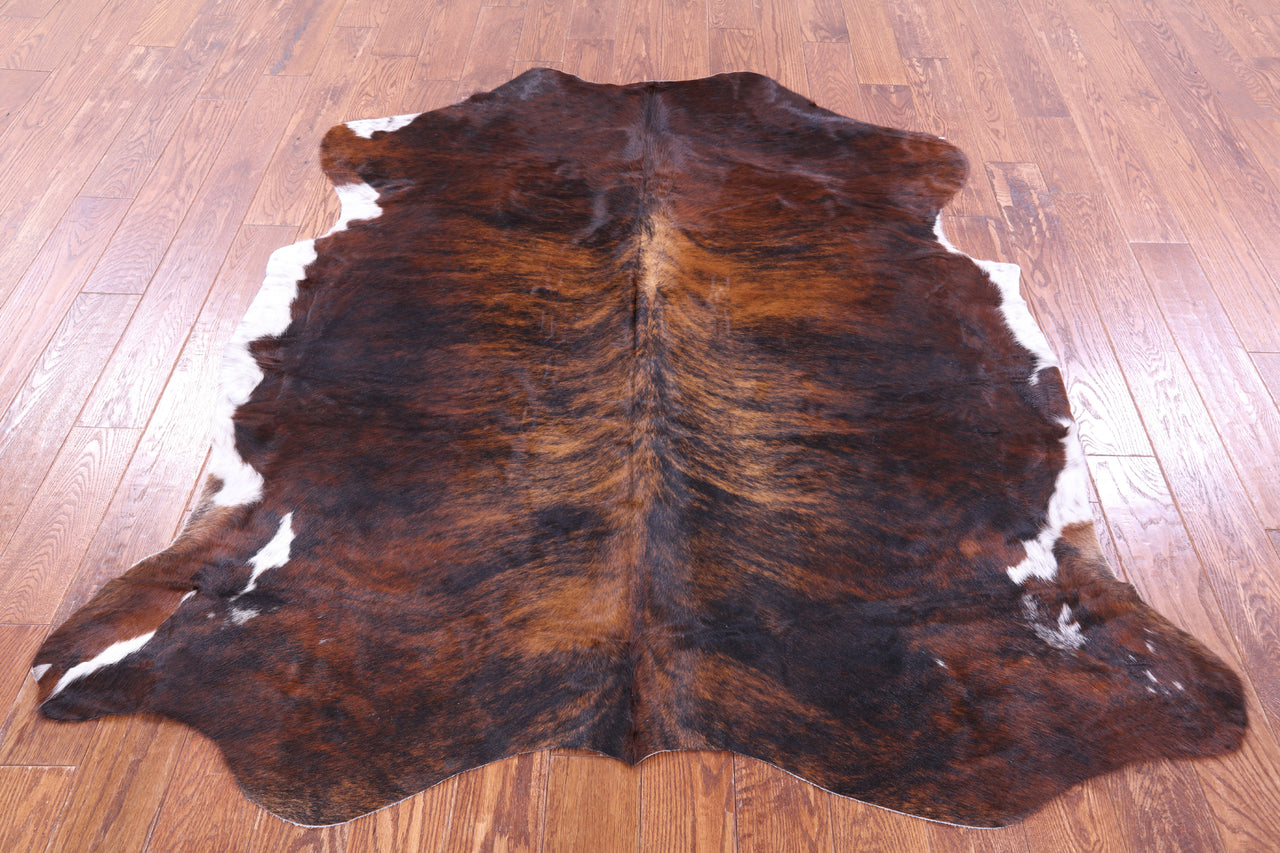 Brindle Tricolor Natural Cowhide Rug - Large 6'5"H x 5'10"W