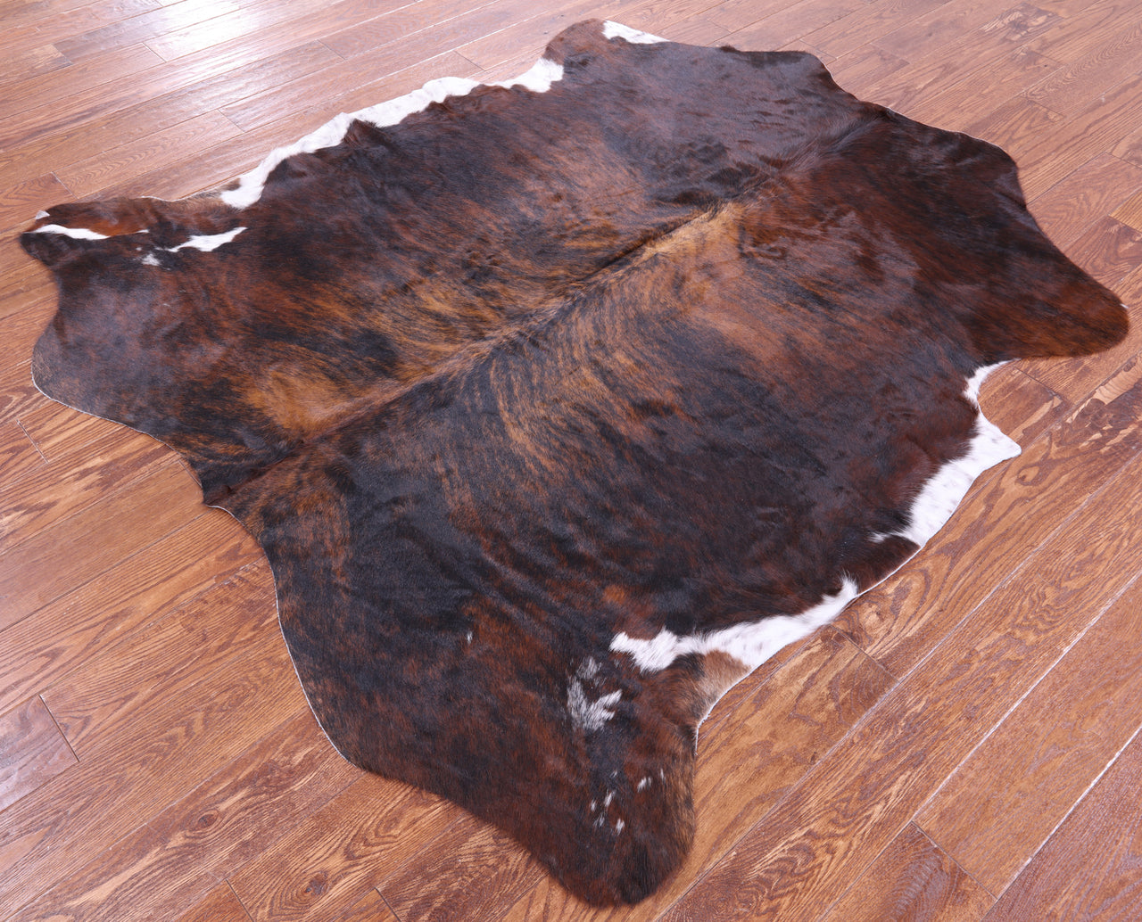 Brindle Tricolor Natural Cowhide Rug - Large 6'5"H x 5'10"W