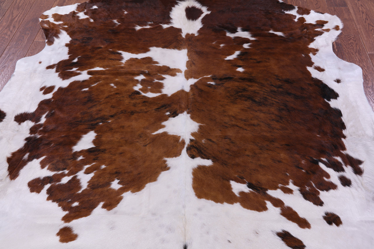 Brown & White Natural Cowhide Rug - XLarge 7'6"H x 6'7"W