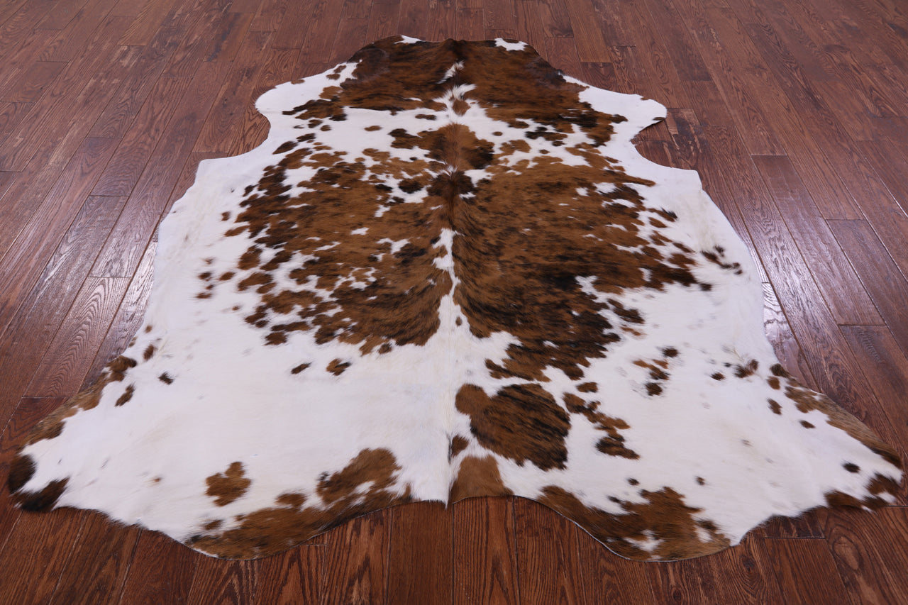 Brown & White Natural Cowhide Rug - XLarge 7'3"H x 6'5"W