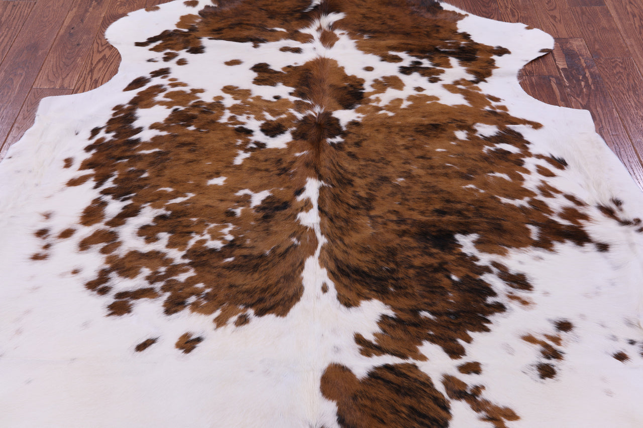 Brown & White Natural Cowhide Rug - XLarge 7'3"H x 6'5"W