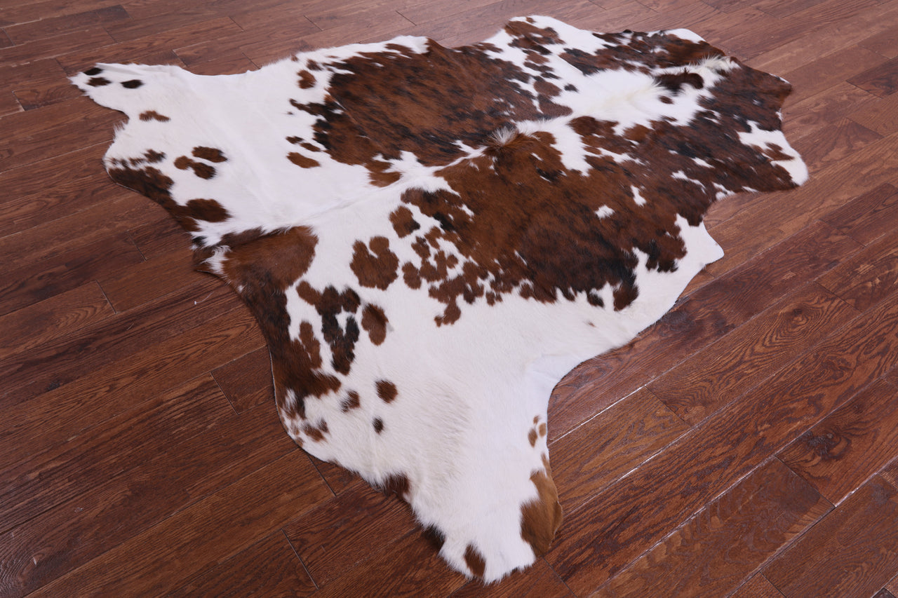 Brown & White Natural Cowhide Rug - Large 6'4"H x 6'5"W