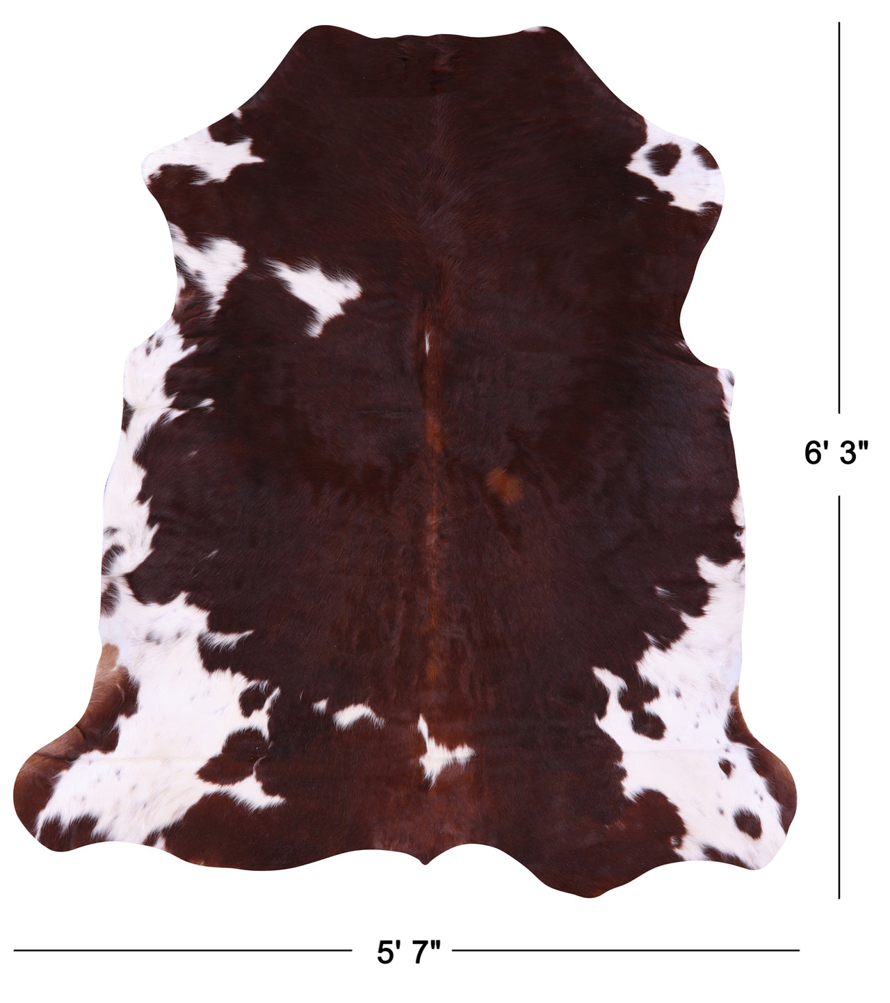 Brown & White Natural Cowhide Rug - Medium 6'3"H x 5'7"W