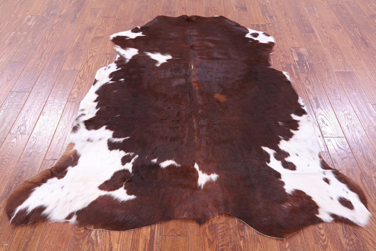 Brown & White Natural Cowhide Rug - Medium 6'3"H x 5'7"W