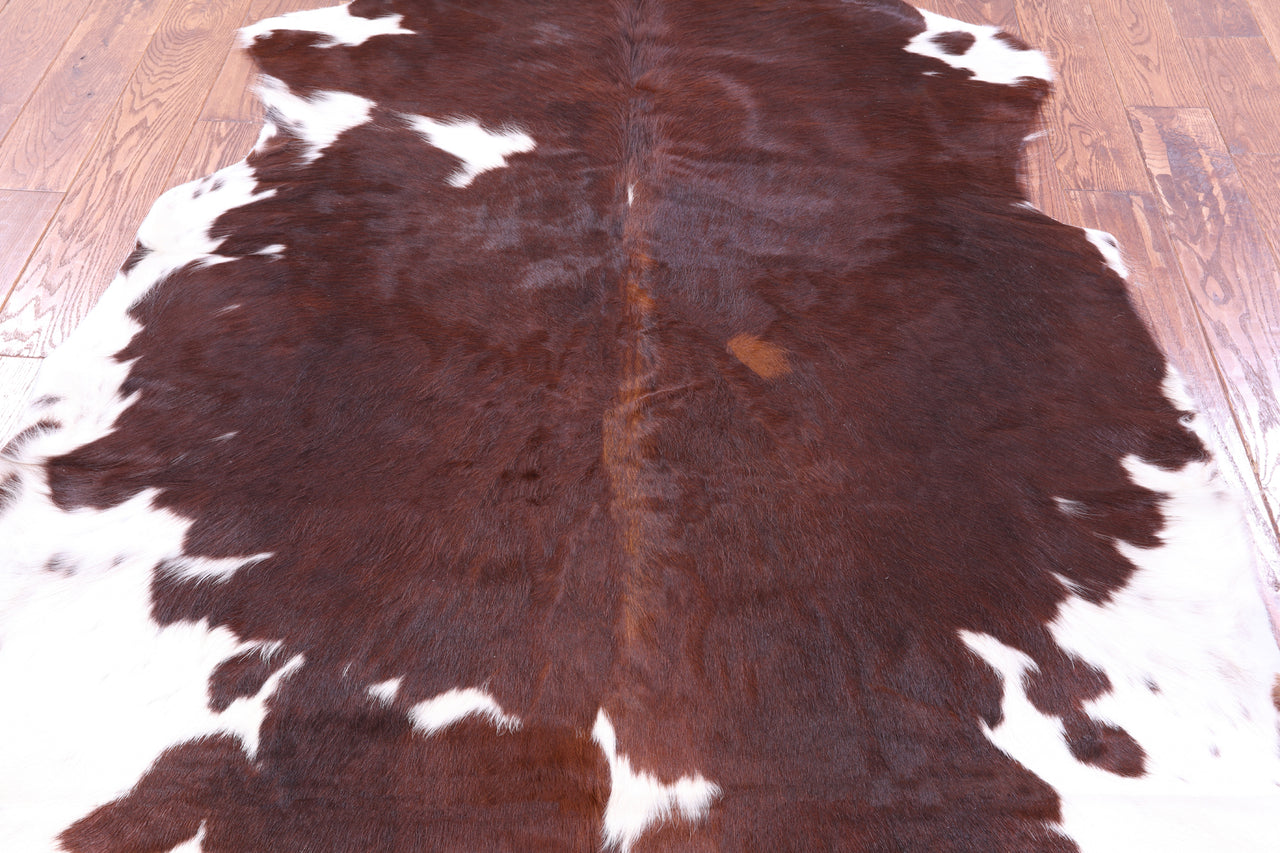 Brown & White Natural Cowhide Rug - Medium 6'3"H x 5'7"W