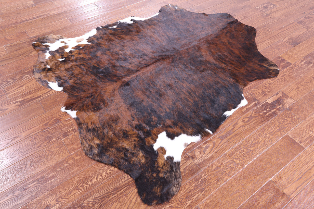 Brindle Tricolor Natural Cowhide Rug - Medium 6'1"H x 5'10"W