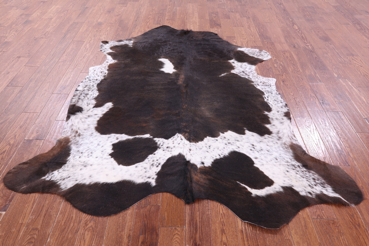 Salt & Pepper Brown & White Natural Cowhide Rug - XLarge 7'0"H x 6'5"W