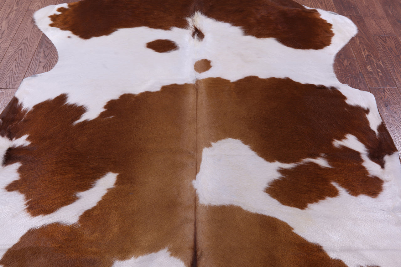 Brown & White Natural Cowhide Rug - Large 6'10"H x 5'7"W