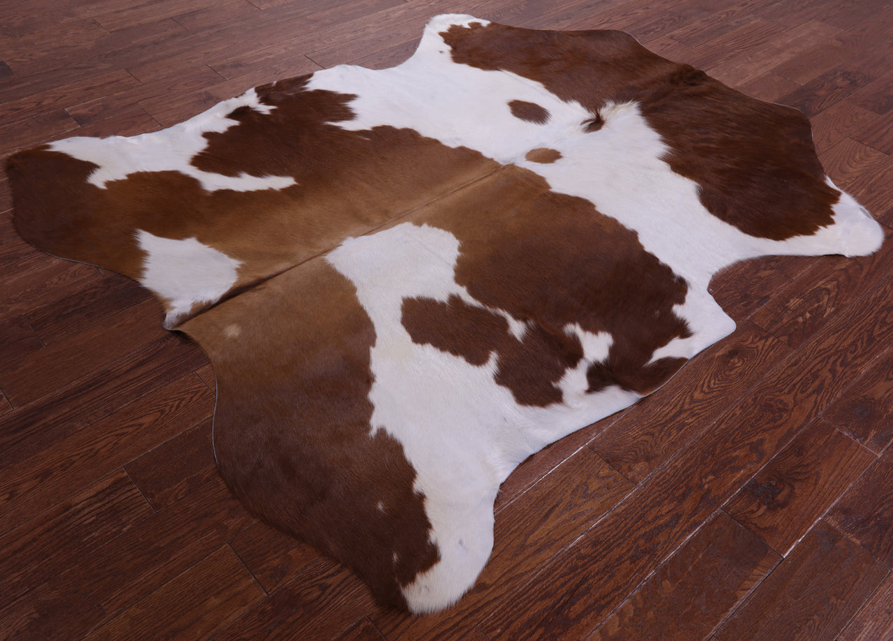 Brown & White Natural Cowhide Rug - Large 6'10"H x 5'7"W