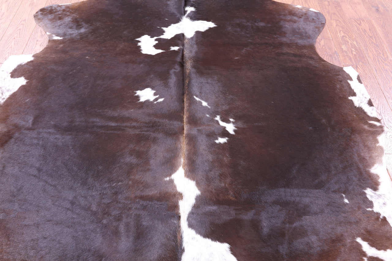 Brown & White Natural Cowhide Rug - XLarge 7'3"H x 6'11"W