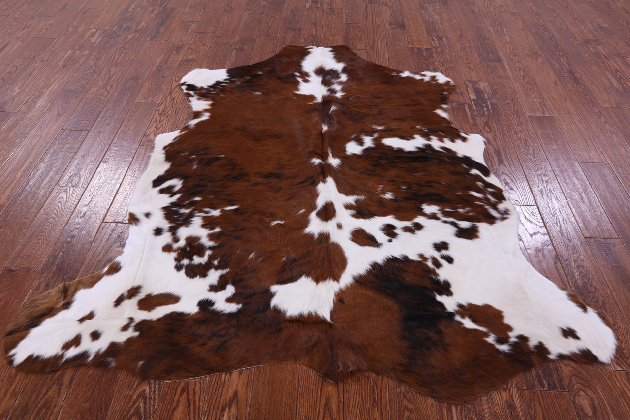 Brown & White Natural Cowhide Rug - Large 6'5"H x 6'1"W