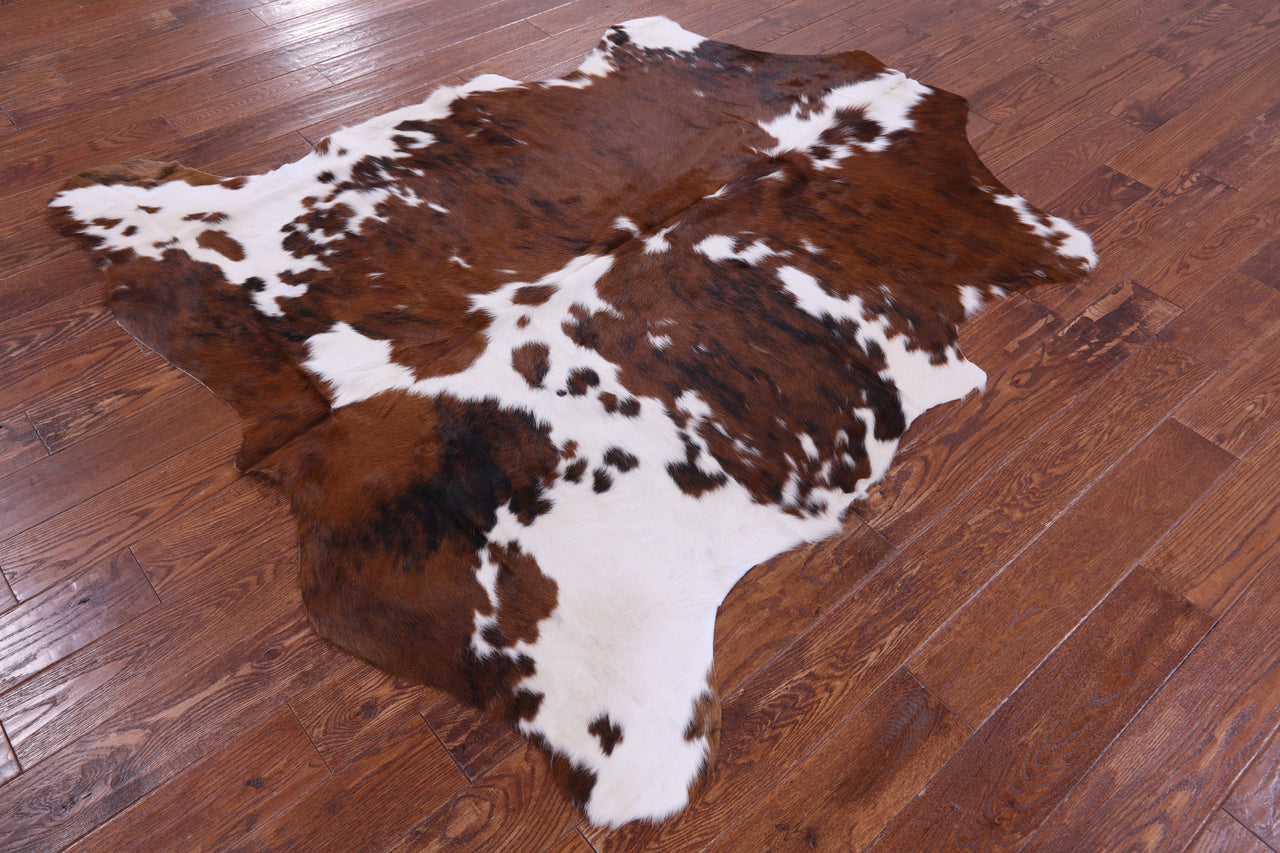 Brown & White Natural Cowhide Rug - Large 6'5"H x 6'1"W