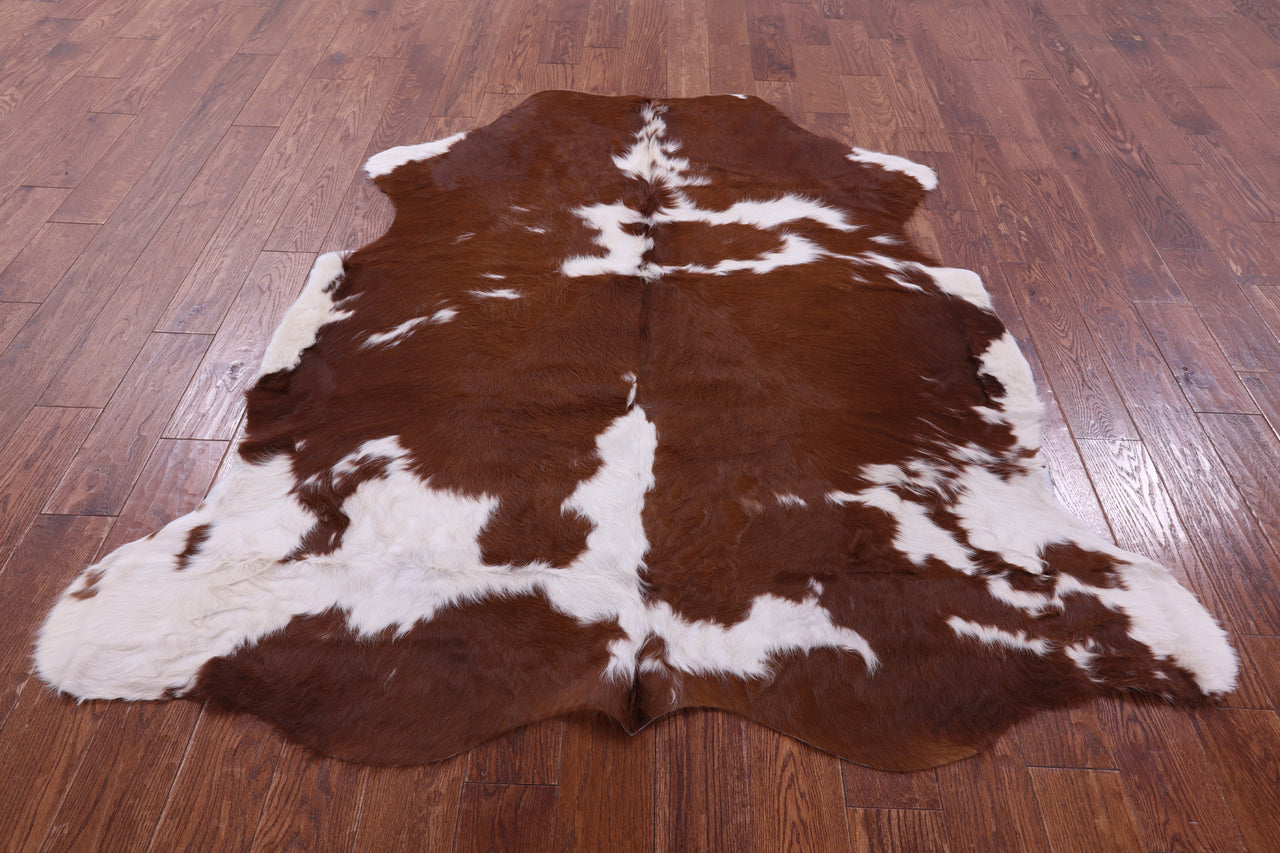 Brown & White Natural Cowhide Rug - Large 6' 5"H x 5' 10"W