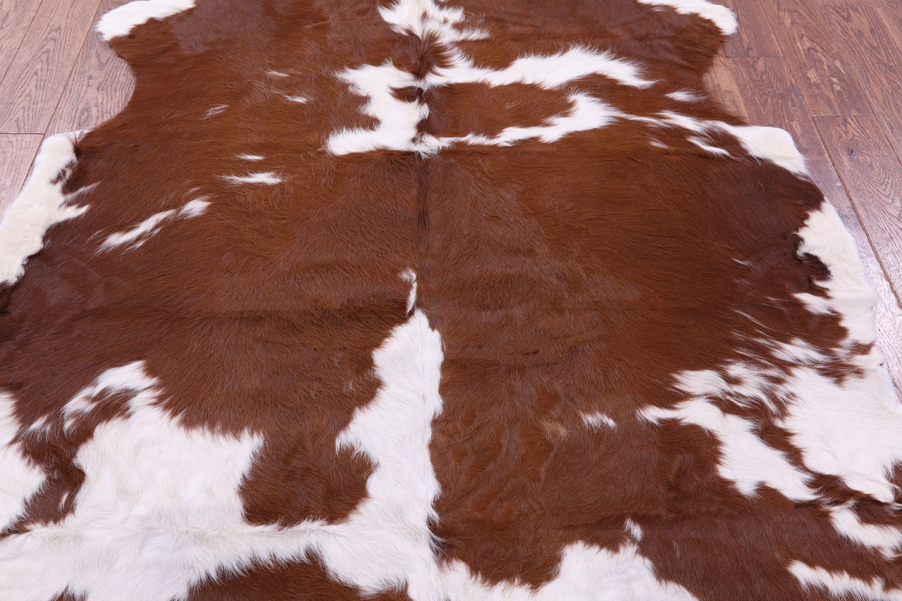 Brown & White Natural Cowhide Rug - Large 6' 5"H x 5' 10"W