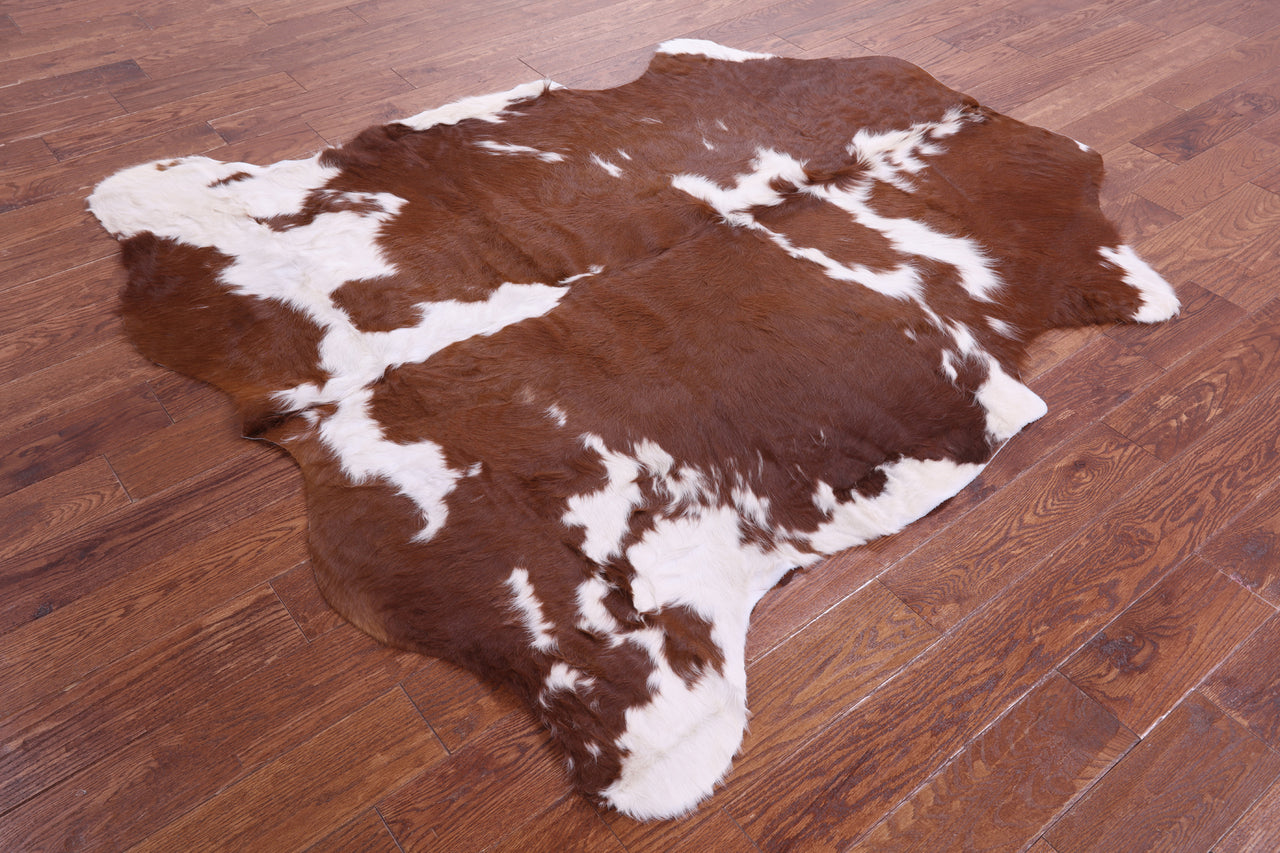 Brown & White Natural Cowhide Rug - Large 6' 5"H x 5' 10"W