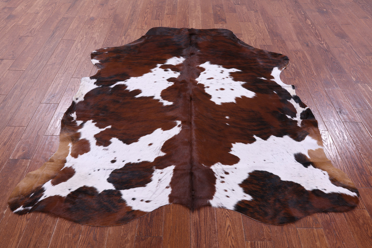 Brown & White Natural Cowhide Rug - Large 6' 5"H x 5' 10"W