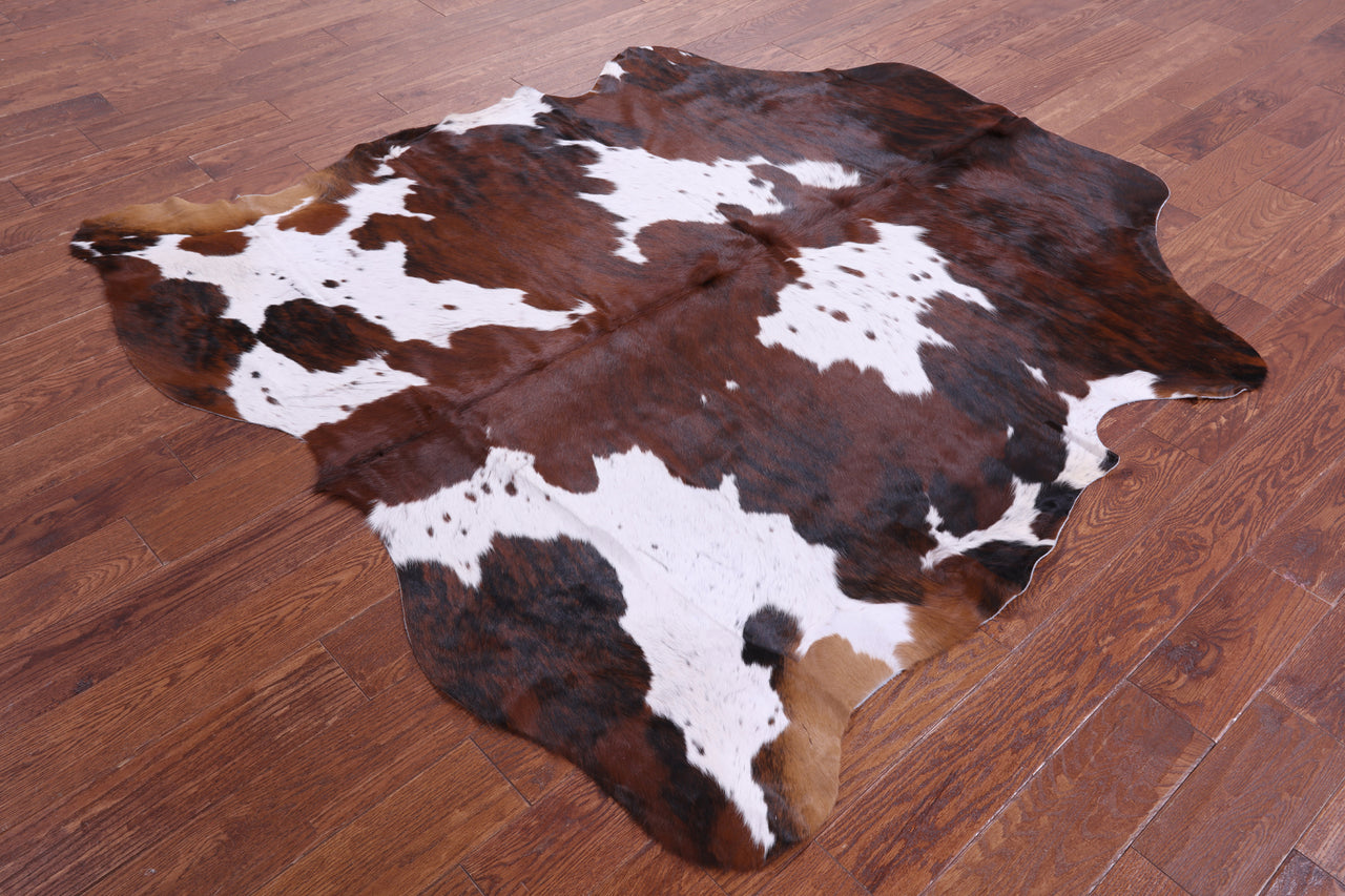 Brown & White Natural Cowhide Rug - Large 6' 5"H x 5' 10"W