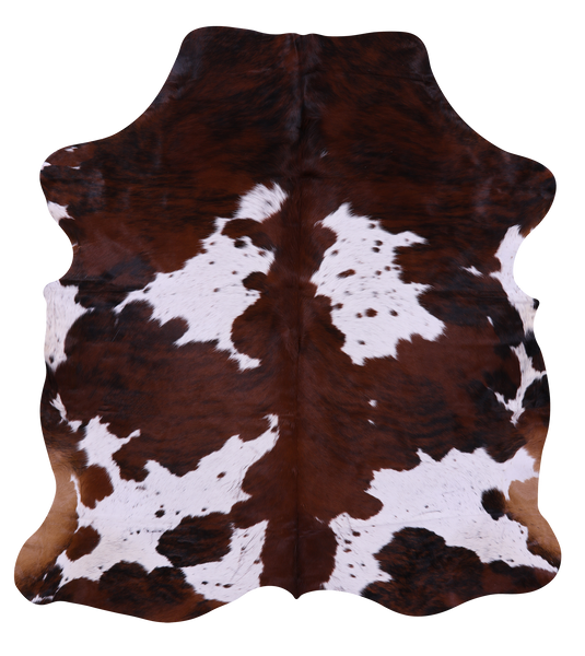 Brown & White Natural Cowhide Rug - Large 6' 5"H x 5' 10"W