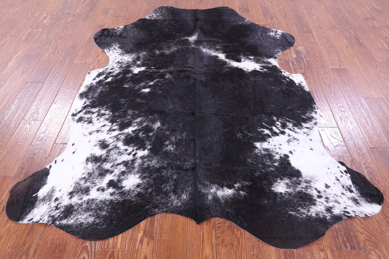 Salt & Pepper Black & White Natural Cowhide Rug - XLarge 7' 5"H x 6' 0"W