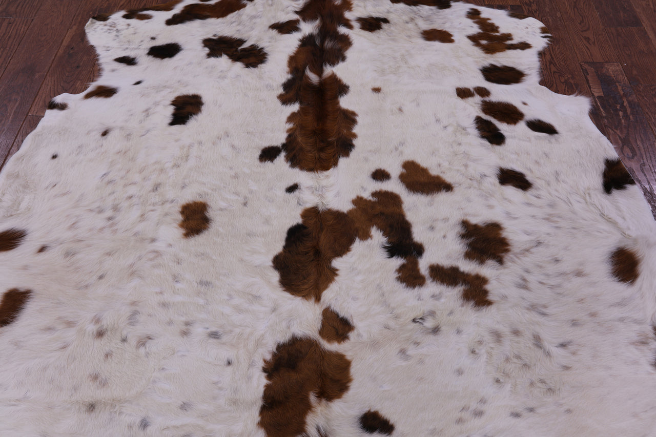 Brown & White Natural Cowhide Rug - XLarge 7' 0"H x 6' 3"W