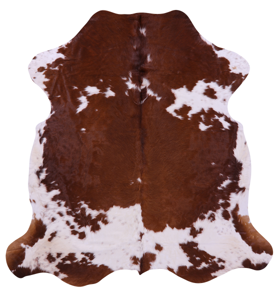 Brown & White Natural Cowhide Rug - Large 6' 8"H x 6' 7"W