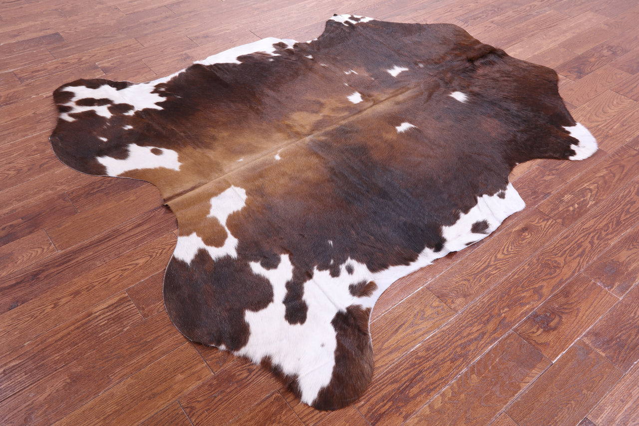 Brown & White Natural Cowhide Rug - Large 6'9"H x 6'0"W