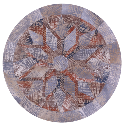 Abstract Round Patchwork Printed Natural Cowhide Rug - 8' 2