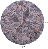 Thumbnail for Abstract Round Patchwork Printed Natural Cowhide Rug - 6' 7
