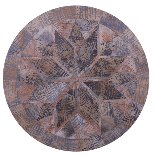 Abstract Round Patchwork Printed Natural Cowhide Rug - 6' 7
