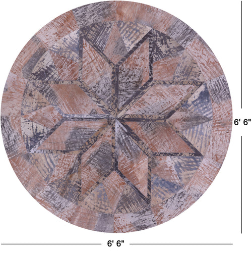 Abstract Round Patchwork Printed Natural Cowhide Rug - 6' 6