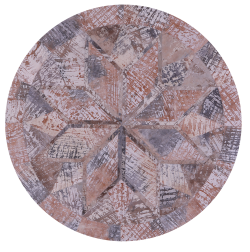 Abstract Round Patchwork Printed Natural Cowhide Rug - 5' 0