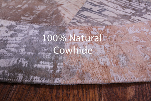 Abstract Round Patchwork Printed Natural Cowhide Rug - 5' 0
