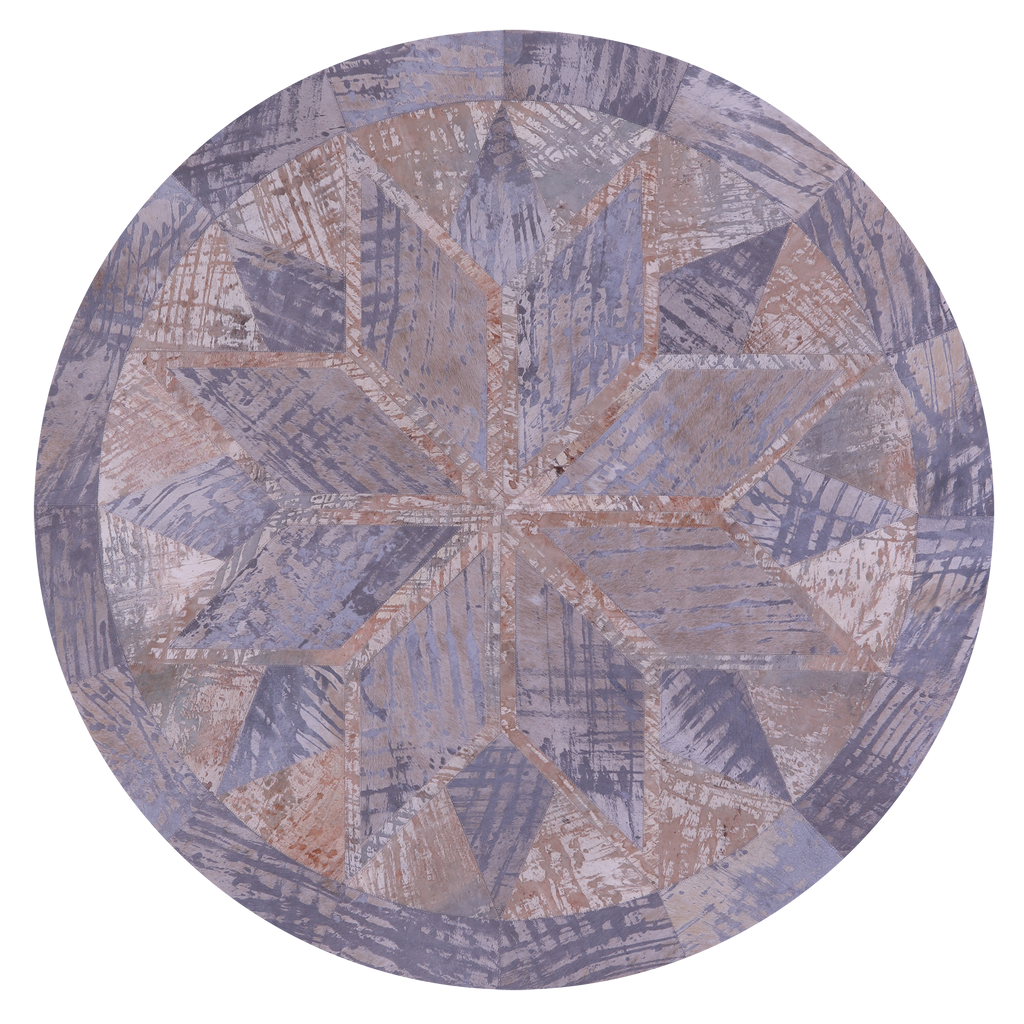 Abstract Round Patchwork Printed Natural Cowhide Rug - 5' 0" x 5' 0"