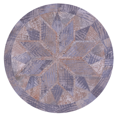 Abstract Round Patchwork Printed Natural Cowhide Rug - 5' 0