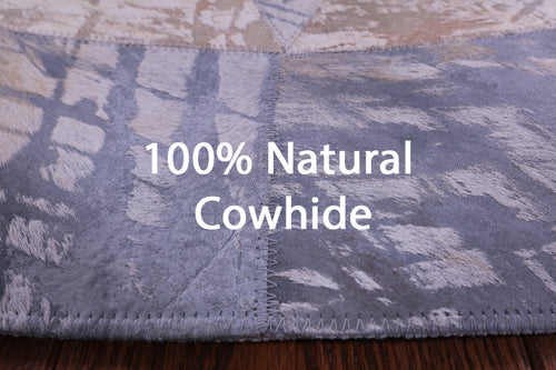 Abstract Round Patchwork Printed Natural Cowhide Rug - 5' 0