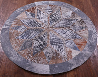Thumbnail for Abstract Round Patchwork Printed Natural Cowhide Rug - 4' 0